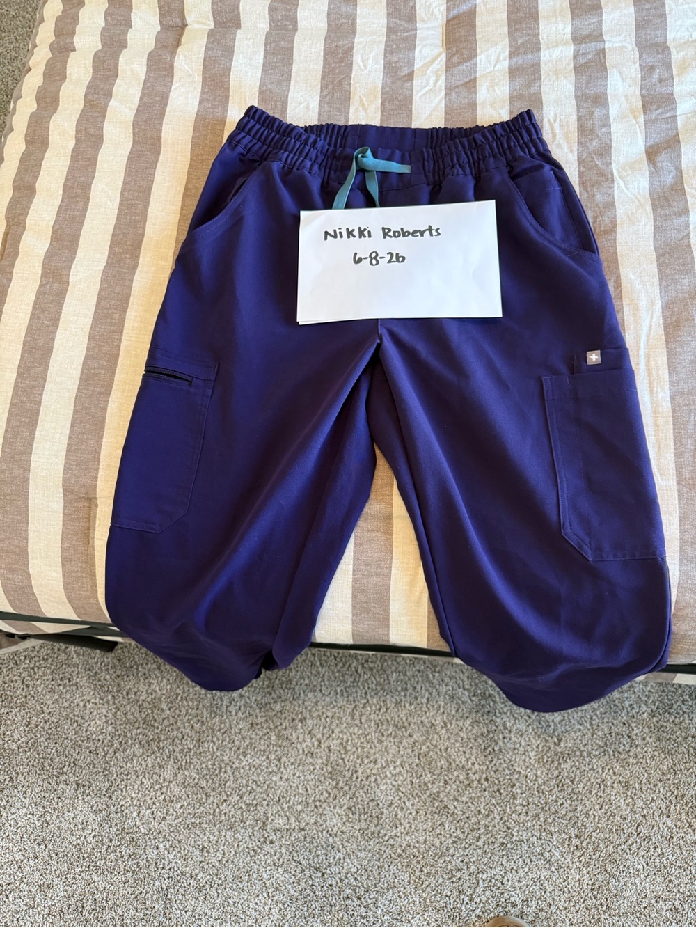 FIGS Women's Scrub Joggers in Deep Purple with Teal Drawstring